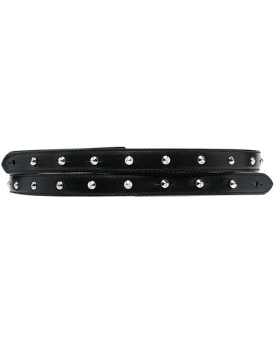 Alexander McQueen Double Belt In Smooth Leather With Silver Studs - Black