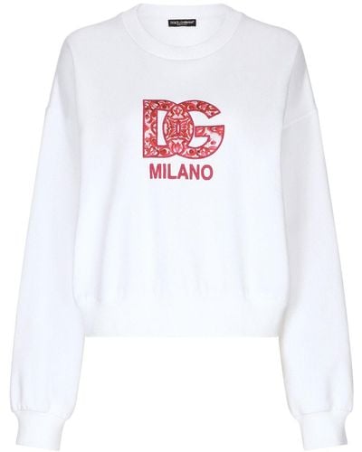 Dolce & Gabbana Felpa in jersey con patch DG - Bianco