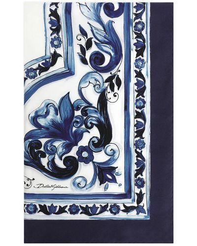Dolce & Gabbana Large Majolica-Print Twill Scarf (140 X 140) - Blue