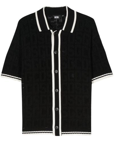 Gcds Monogram-Pattern Crochet Shirt - Black