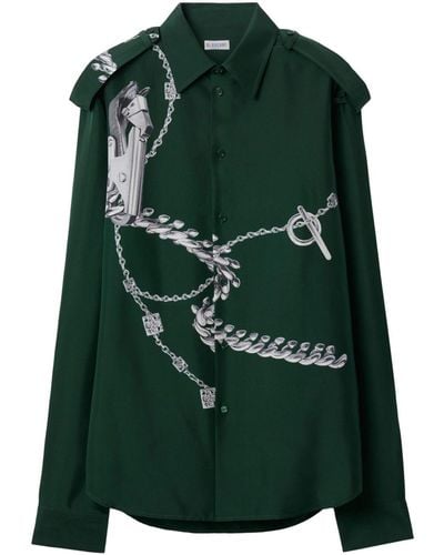 Burberry Knight Accessories-print Silk Shirt - Green