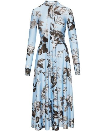 Oscar de la Renta Flora & Fauna Long-sleeve Midi Dress - Blue