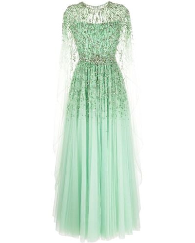 Jenny Packham Ursula Cape-design Dress - Green