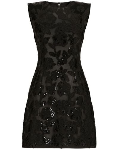 Dolce & Gabbana Flocked Sequin-embellished Minidress - Black