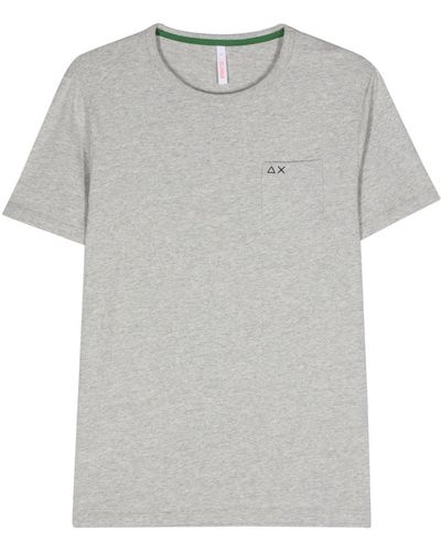 Sun 68 T-shirt en coton à logo brodé - Gris