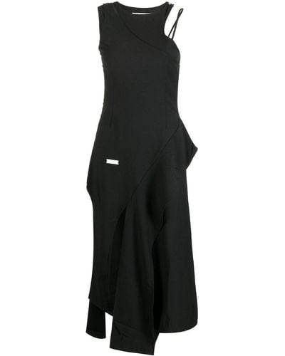 C2H4 Sleeveless Asymmetric Midi Dress - Black