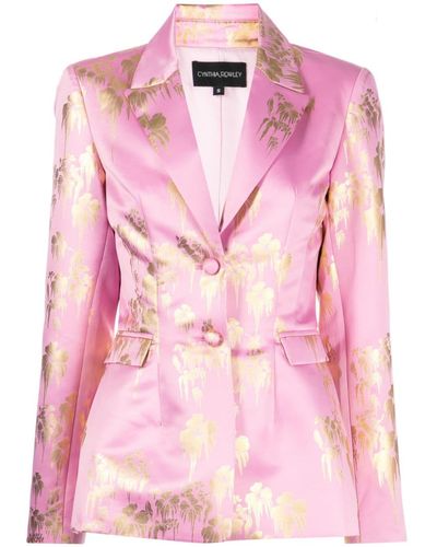 Cynthia Rowley Floral-print Satin-finish Blazer - Pink