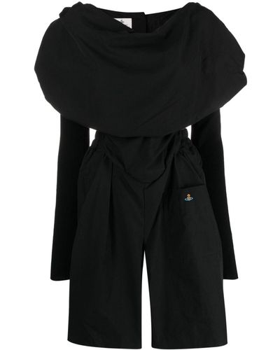 Vivienne Westwood Logo-embroidered Draped Playsuit - Black