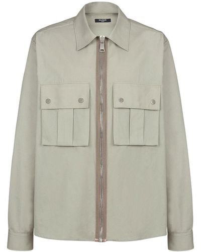 Balmain Flap-pockets zip-up shirt - Gris