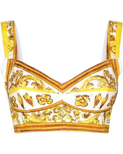Dolce & Gabbana Cropped-Top mit Majolica-Print - Gelb