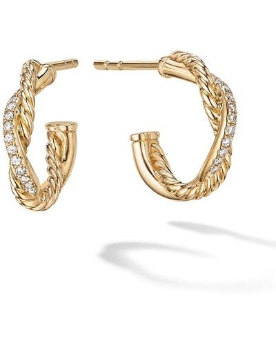 David Yurman 18kt Yellow Gold Petite Infinity Diamond huggie Hoop Earrings - Metallic