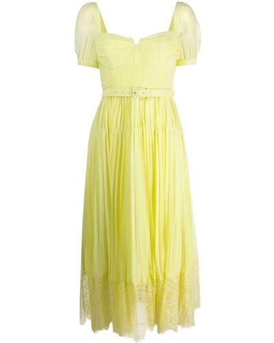 Self-Portrait Yellow Chiffon Lace Detail Midi Dress