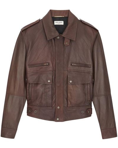 Saint Laurent Oversize Leather Bomber Jacket - Brown