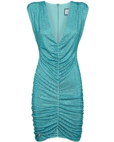 Philipp Plein Crystal-embellished Ruched Minidress - Blue