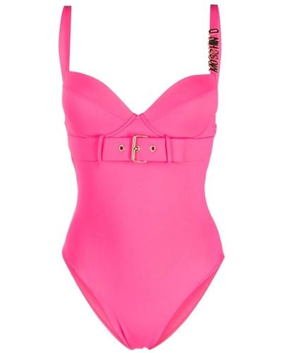 Moschino Logo Plaque Belted Swimsuit - Pink