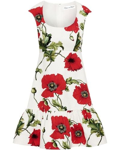 Oscar de la Renta Poppy-print Cotton Dress - Red