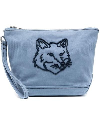 Maison Kitsuné Fox Head Zipped Pouch - Blue