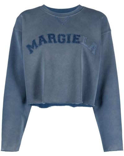 Maison Margiela Cropped Sweatshirt With Logo Patch - Blue