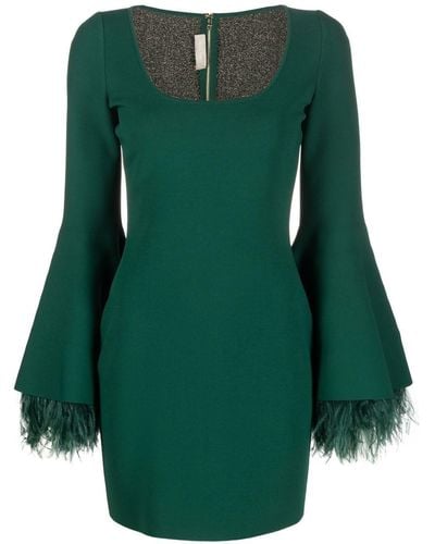 Elie Saab Feather-detailed Knit Dress - Green
