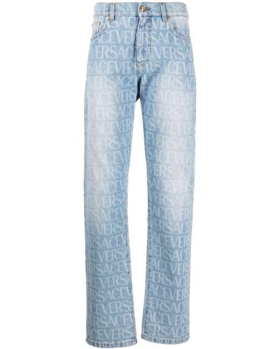 Versace Allover Straight Jeans - Blauw
