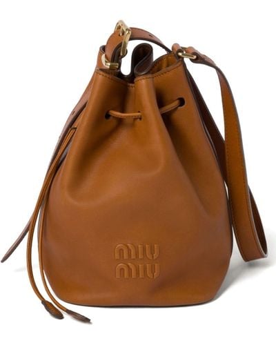 Miu Miu Logo-embossed Leather Bucket Bag - Brown
