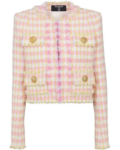 Balmain Tweed-Jacke mit Vichy-Karo - Pink
