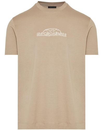 Emporio Armani Logo-embroidered crew neck T-shirt - Natur