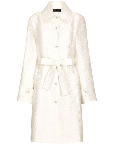 Dolce & Gabbana Abrigo con motivo floral y cinturón - Blanco