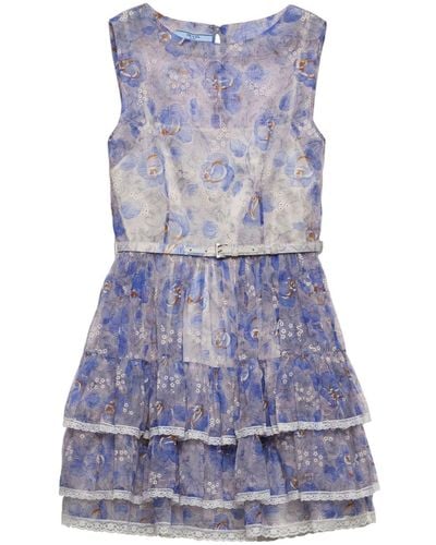 Prada Floral-print Chiffon Minidress - Blue