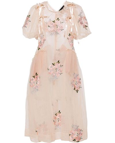 Simone Rocha Floral-embroidered Sheer Dress - Natural