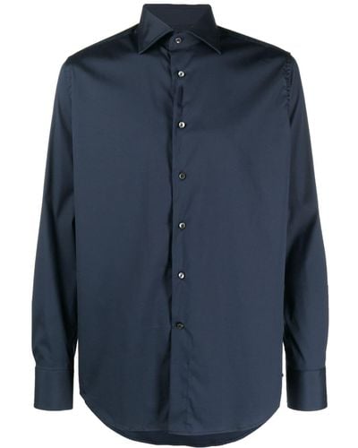 Canali Spread-collar Cotton-blend Shirt - Blue