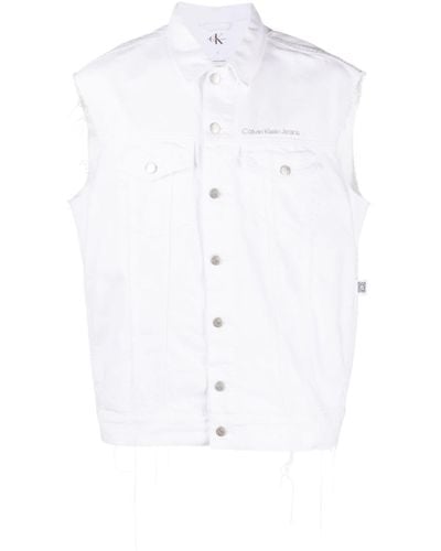 Calvin Klein Graphic-print Sleeveless Denim Jacket - White