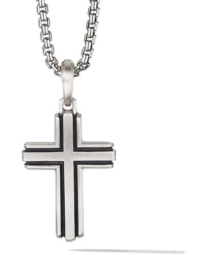 David Yurman Sterling Silver Deco Cross Pendant - White