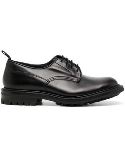 Tricker's Paneled Lace-up Derby Shoes - Black