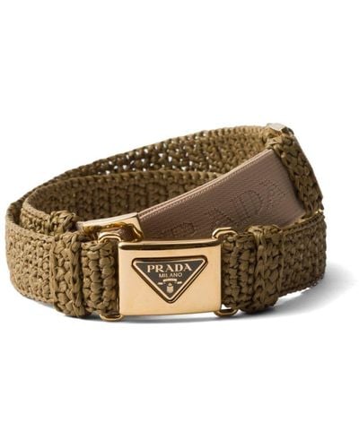 Prada Triangle-logo crochet belt - Braun