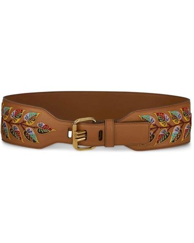 Etro Ceinture en cuir à broderies - Marron