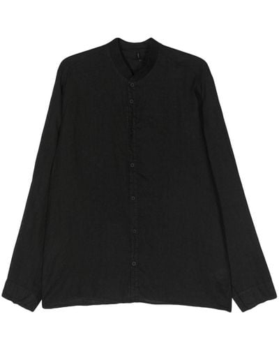 Transit Ribbed-band Collar Linen Shirt - Black