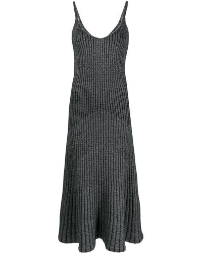 N.Peal Cashmere Lurex-knit Detail Midi Dress - Gray