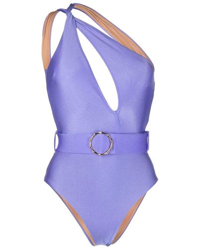 Noire Swimwear Cut-out Belted-waist Swimsuit - Purple