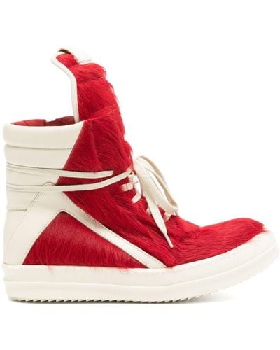Rick Owens Geobasket Fur-design Sneakers - Red