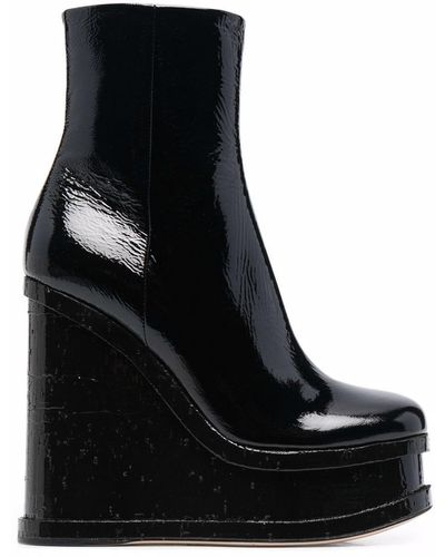 HAUS OF HONEY 130mm Patent Leather Wedge Booties - Black