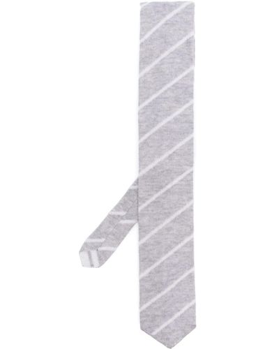 Eleventy Striped Wool Tie - White