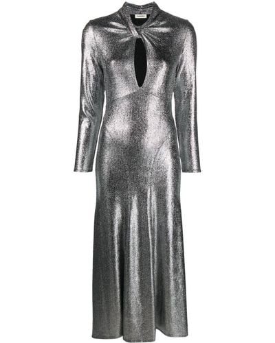 Sandro Glitter-detail Cut-out Midi Dress - Gray
