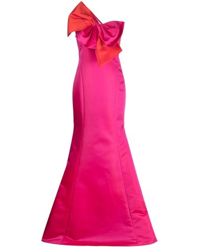 Amsale Oversize-bow One-shoulder Satin Gown - Pink