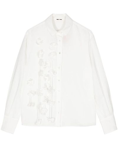 Alexis Floral-appliqué Long-sleeve Shirt - White