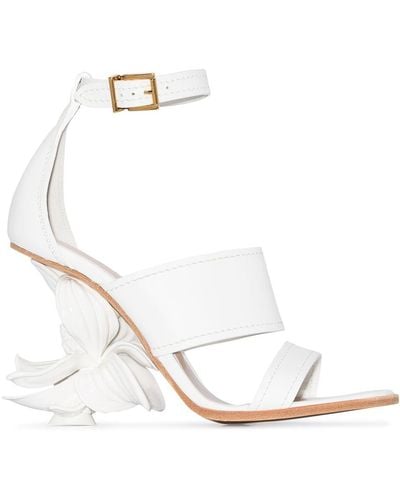 Alexander McQueen No.13 Floral-appliqued 80mm Leather Wedge Sandals - White
