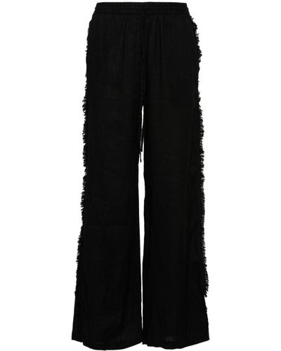 P.A.R.O.S.H. Fringed linen straight-leg trousers - Nero