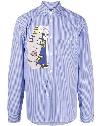Junya Watanabe Pop Art Patch Striped Shirt - Blue