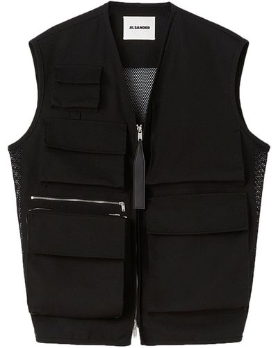 Jil Sander Gilet zippé en coton - Noir