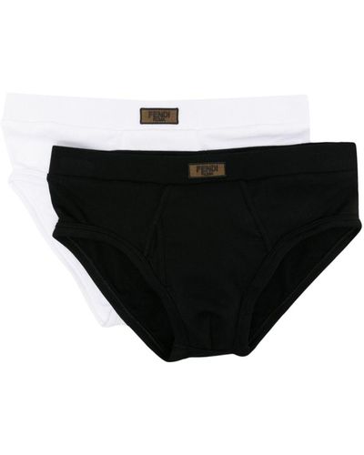 Fendi Logo-patch Briefs (pack Of Two) - Black